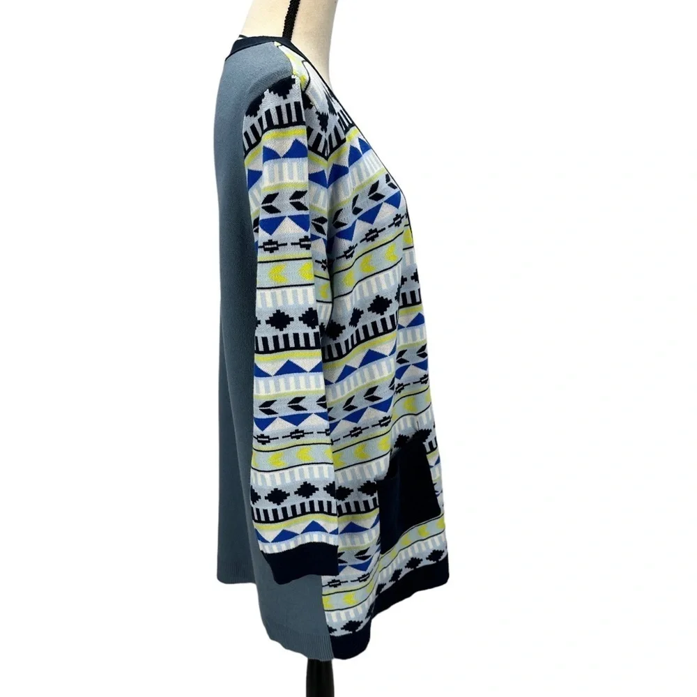 Style & Co Long Sleeve Geometric Print Mixed Media Cardigan - Blue - size 1X - Picture 2 of 11